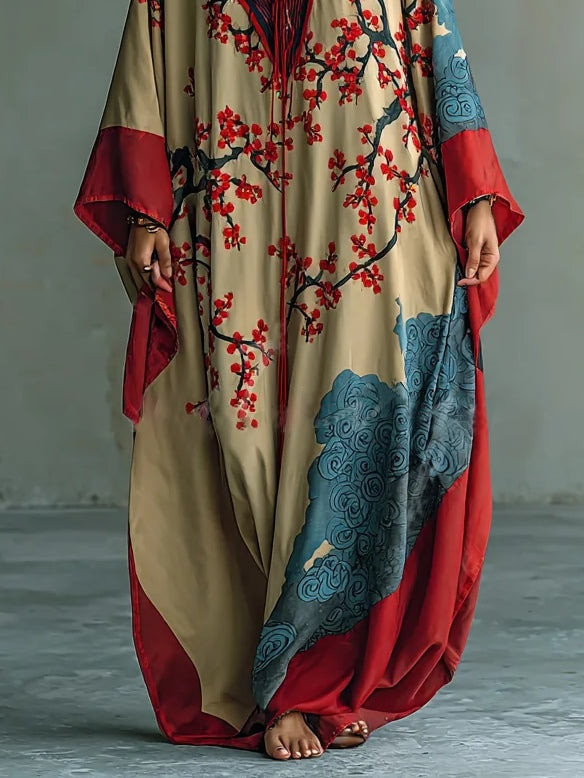 Japanese Red Plum Blossom Maxi Dress