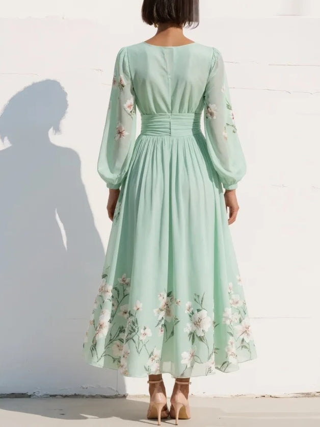 Emma™ | Mint Green Floral Pleated Maxi Dress