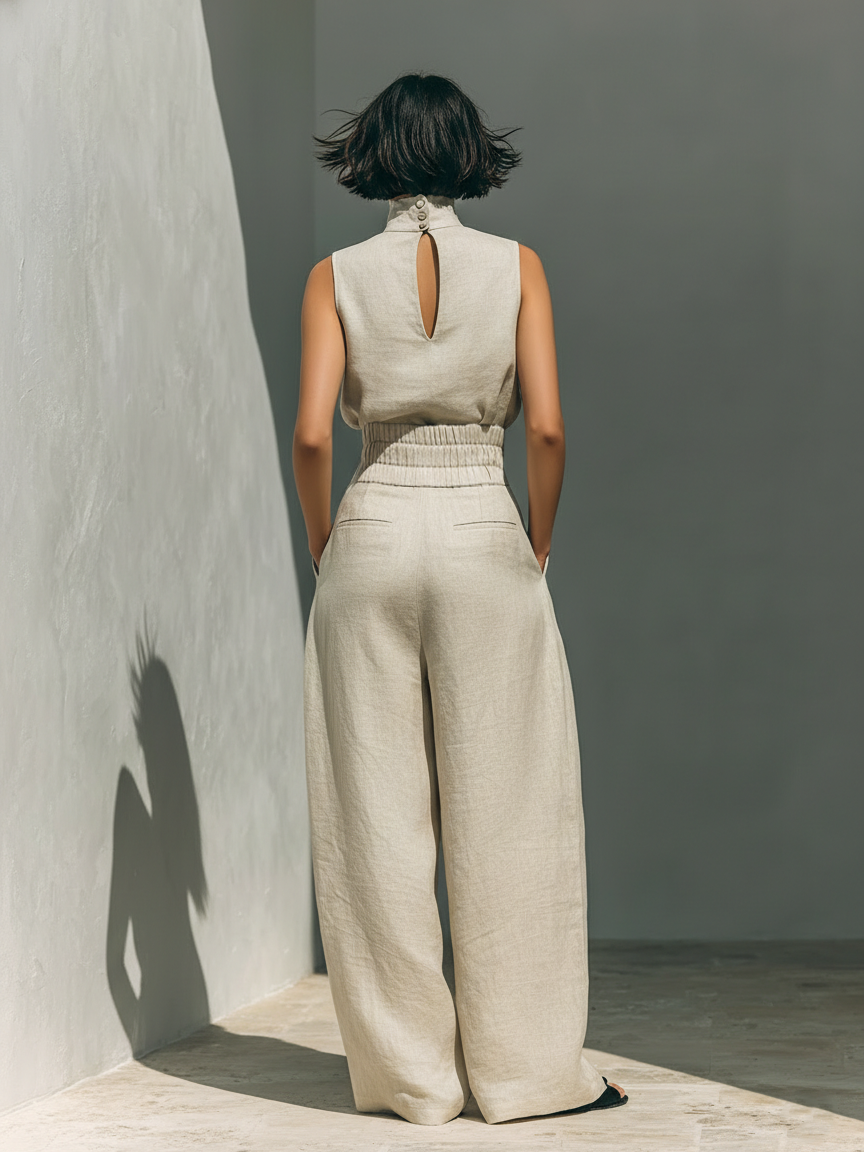 Dorothy™ | Beige Cotton-Linen Two-Piece Set