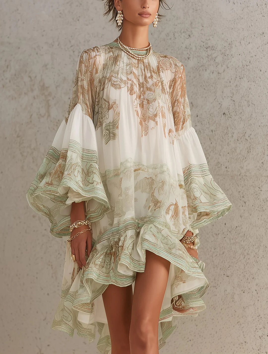 Eloise | Ruffle-Hem Flounce Sleeve Mini Dress
