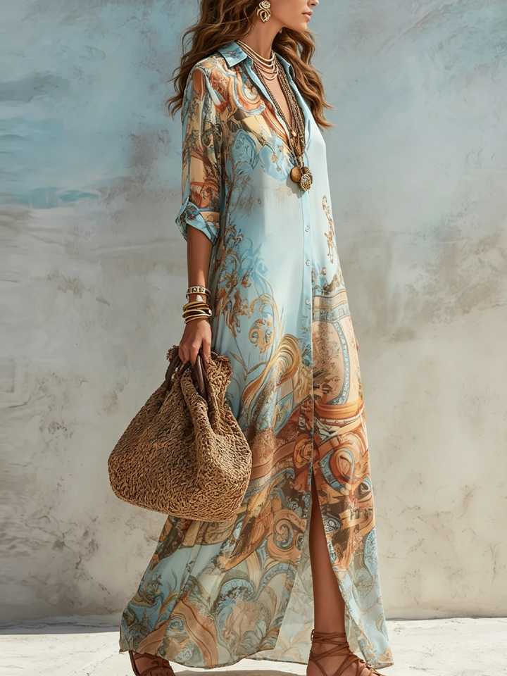 Marguerite | Blue Floral Shirt Maxi Dress
