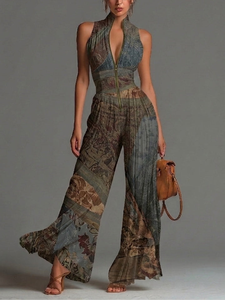 Calliope | Ethnic-Print Wide-Leg Chiffon Jumpsuit