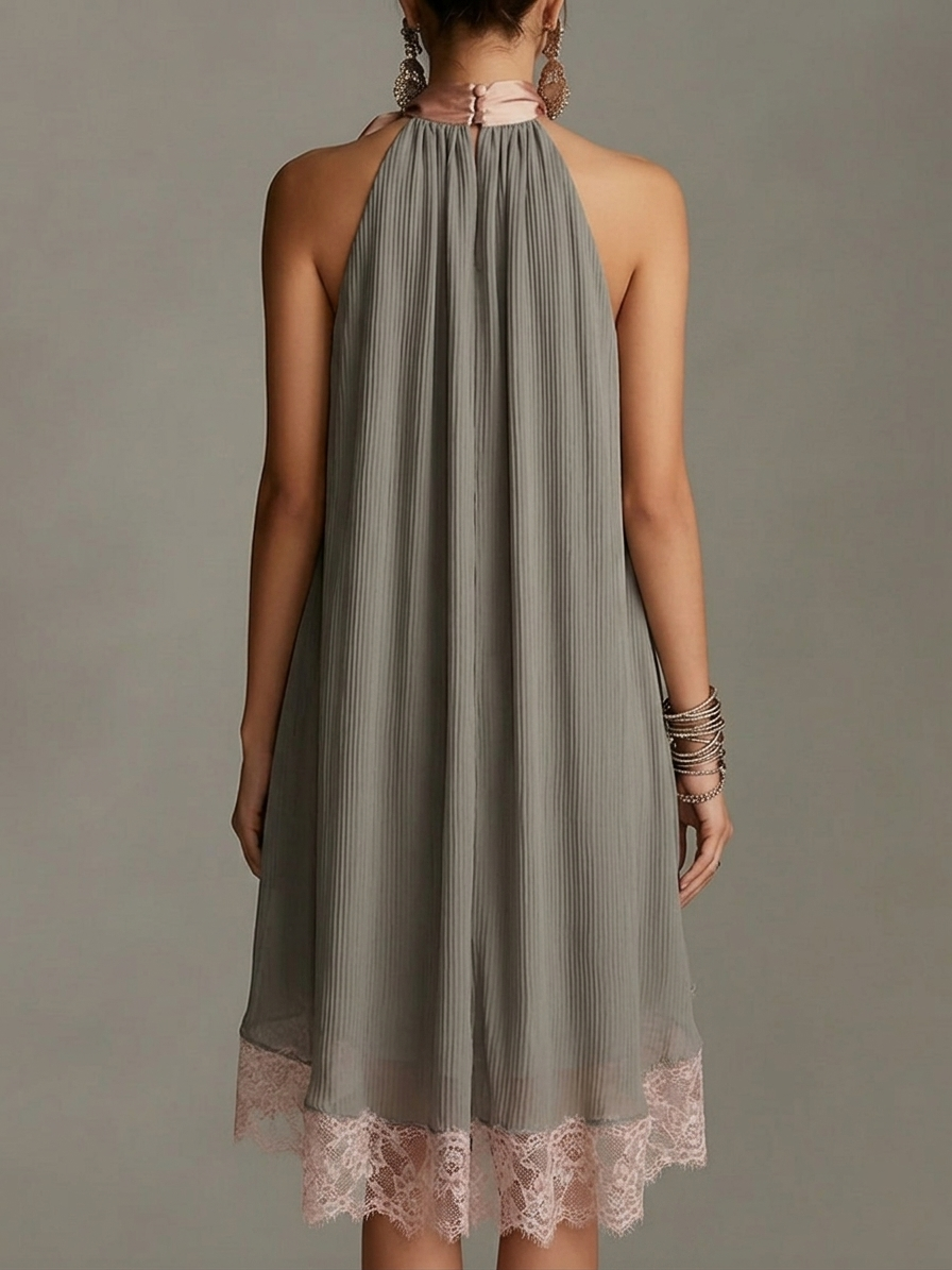 Beatrice | Grey mini dress with pink bow