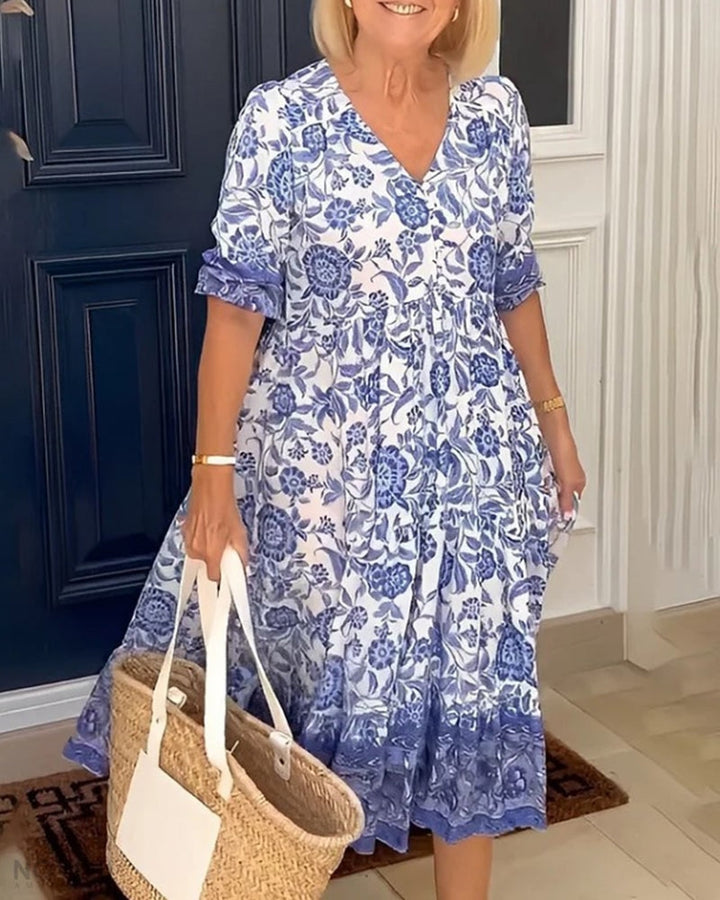 Cathy™ | Elegant Floral Dress with V-Neck