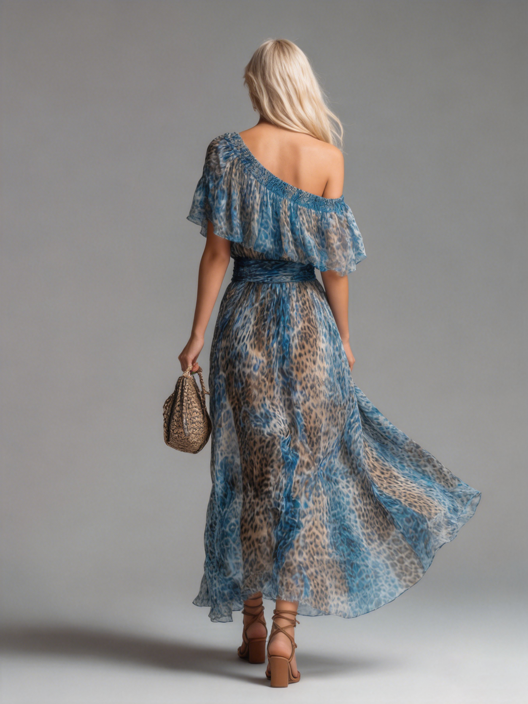 Selena™ | Leopard Print Chiffon Off-Shoulder Maxi Dress