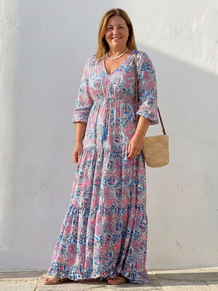 Isabella | Long Sleeve V Neck Bohemian Maxi Dress