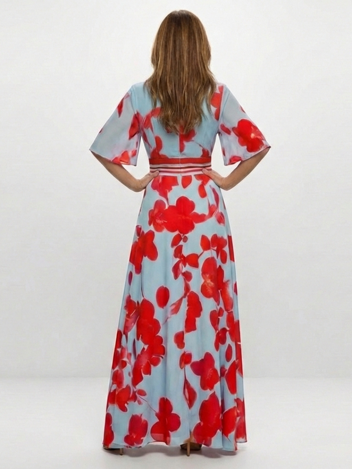Bonnie | V Neck Short Sleeve Floral Maxi Dress