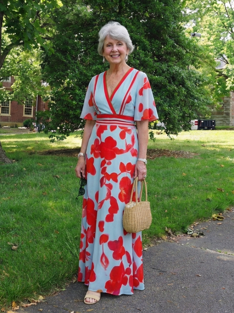Bonnie | V Neck Short Sleeve Floral Maxi Dress
