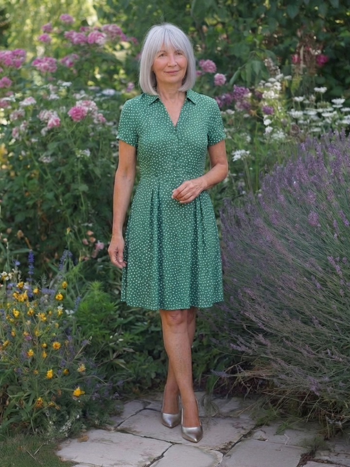 Caroline | Short Sleeve Collared Polka Dot Midi Dress