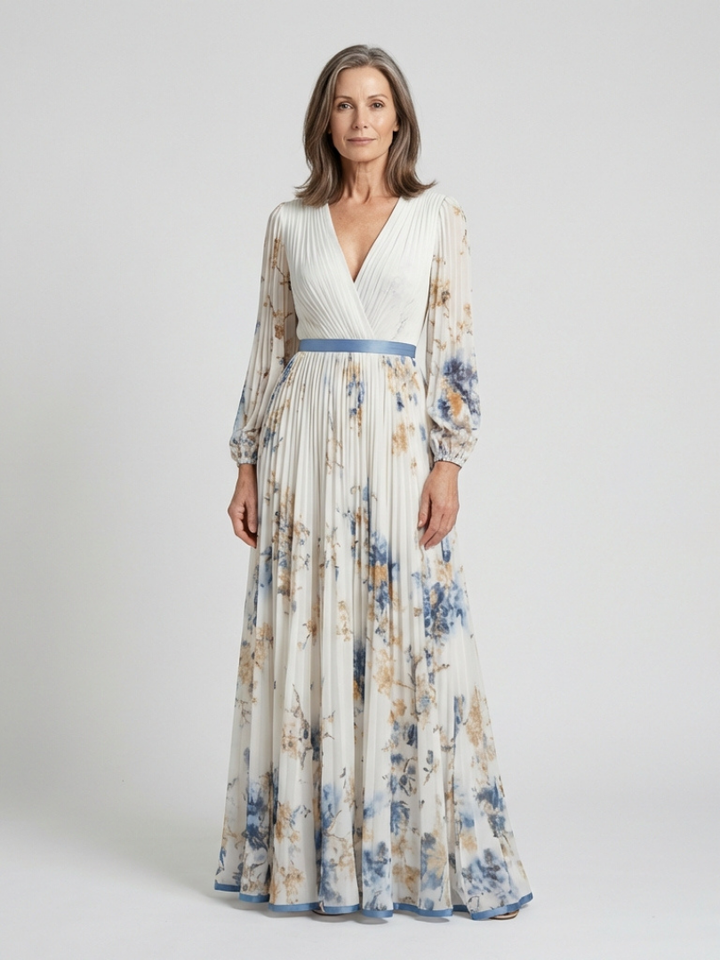 Alice | Long Sleeve V Neck Floral Maxi Dress
