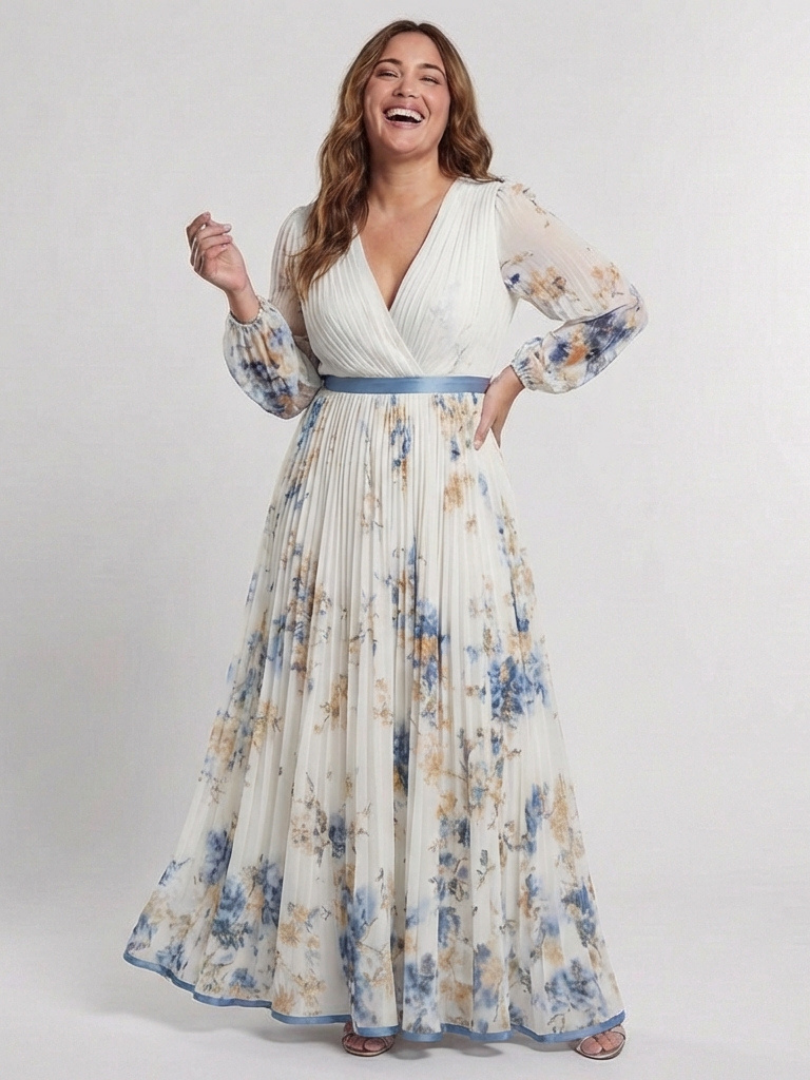 Alice | Long Sleeve V Neck Floral Maxi Dress