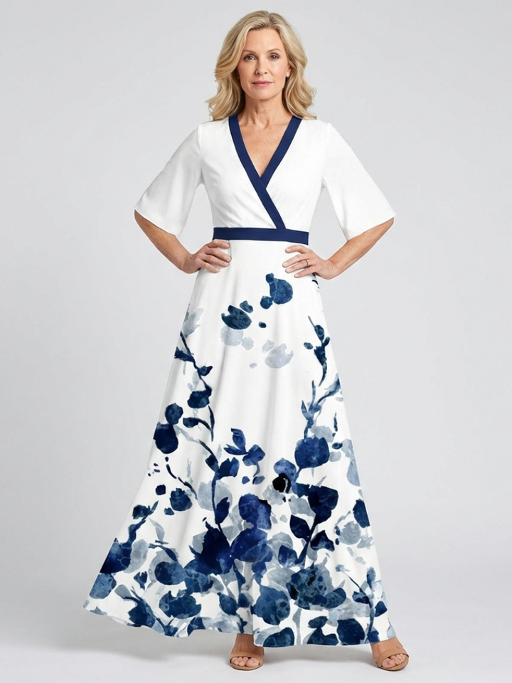 Eliza | V Neck Short Sleeve Floral Maxi Dress
