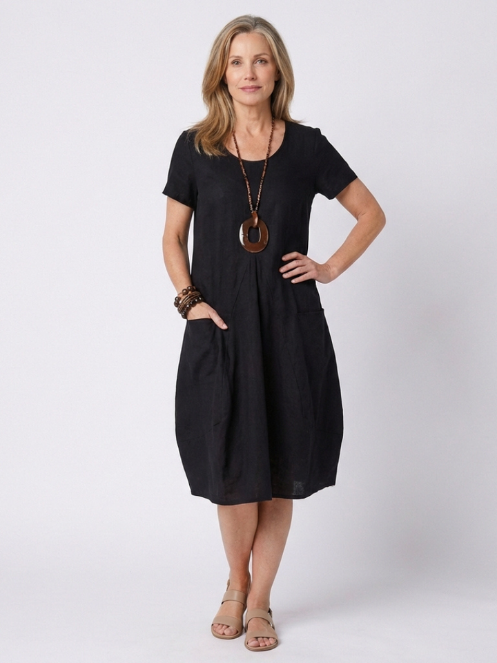Diane | Short Sleeve Pleated Knee Length Dress