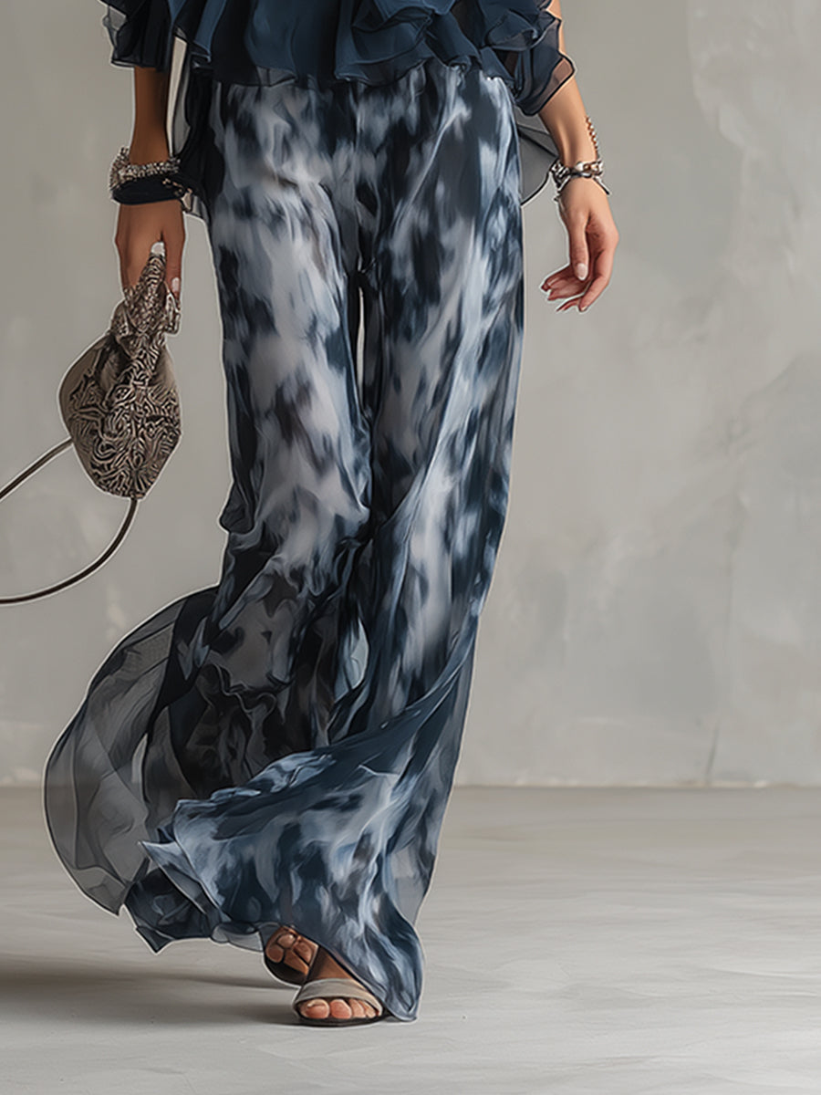 Ludovica™ | Navy Halter Printed Wide-Leg Set
