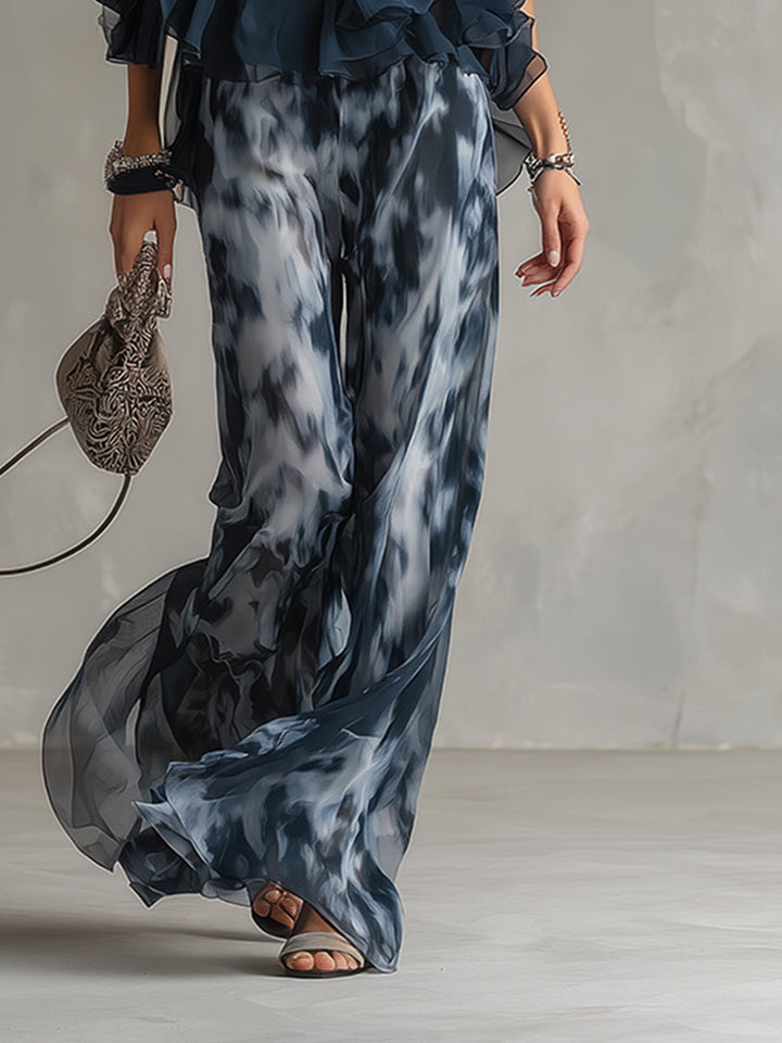 Ludovica™ | Navy Halter Printed Wide-Leg Set