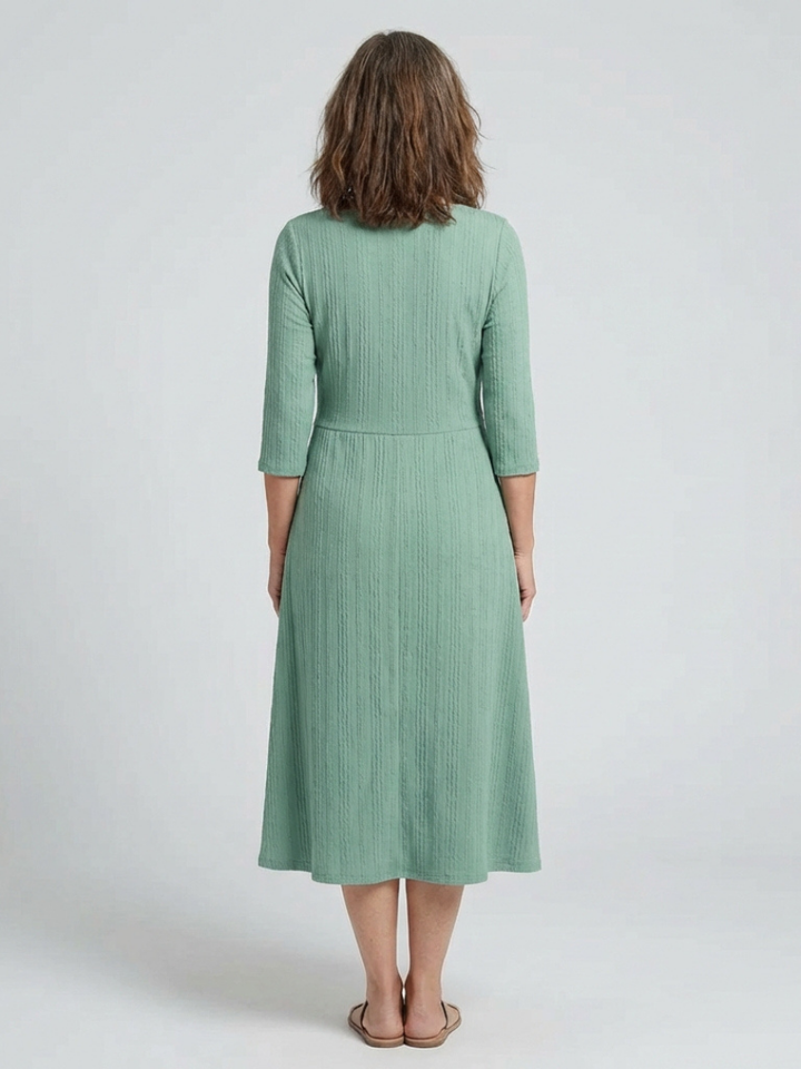 Isolde | Cross Pleated V Neck Button Front Midi Dress