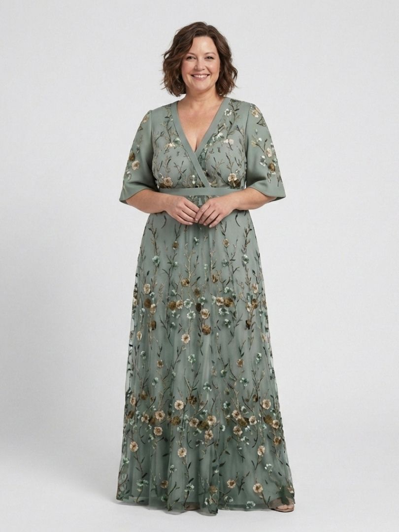 Margaret | Floral V Neck Short Sleeve Maxi Dress