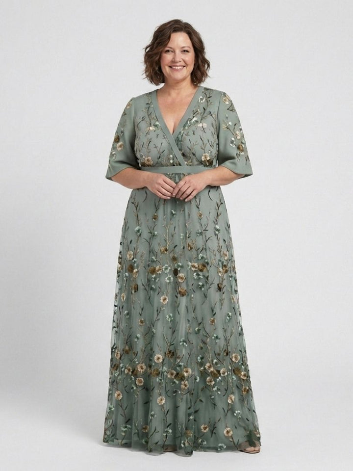 Margaret | Floral V Neck Short Sleeve Maxi Dress