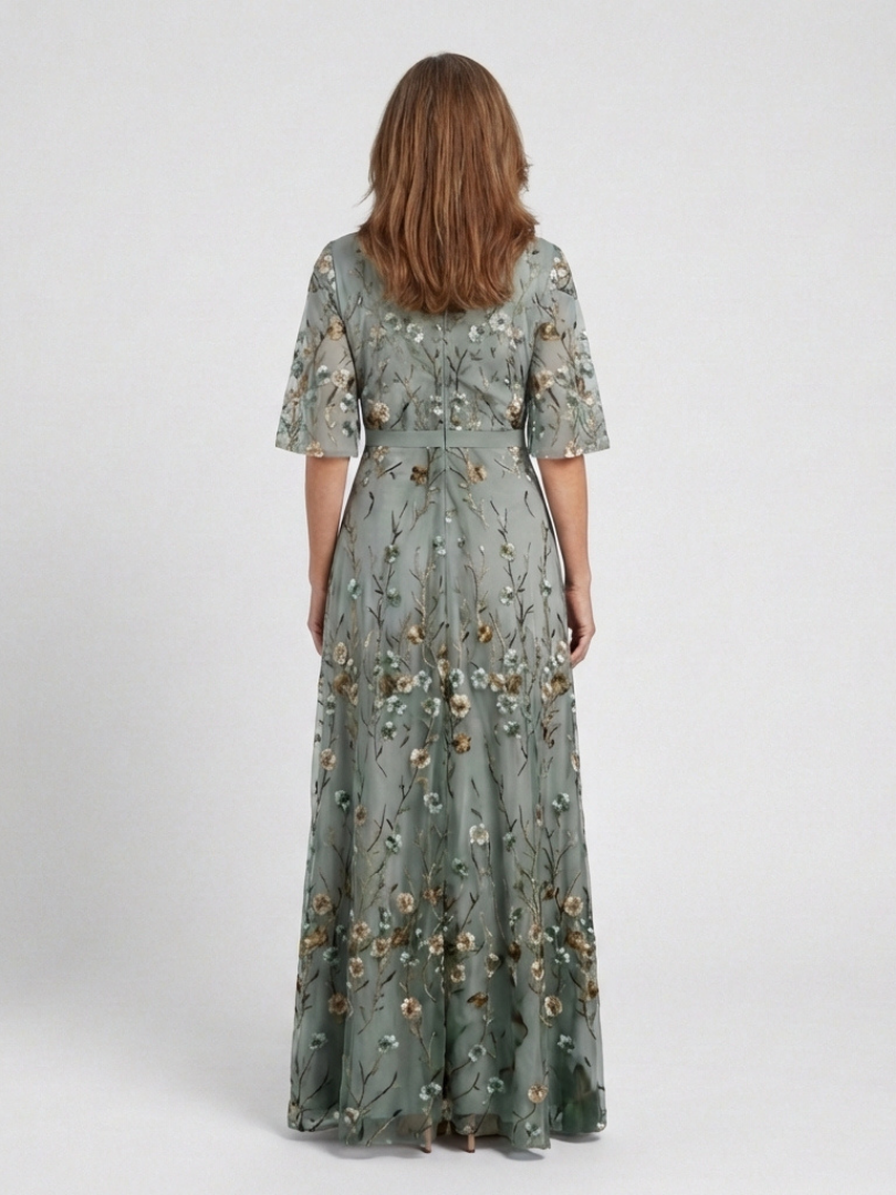 Margaret | Floral V Neck Short Sleeve Maxi Dress