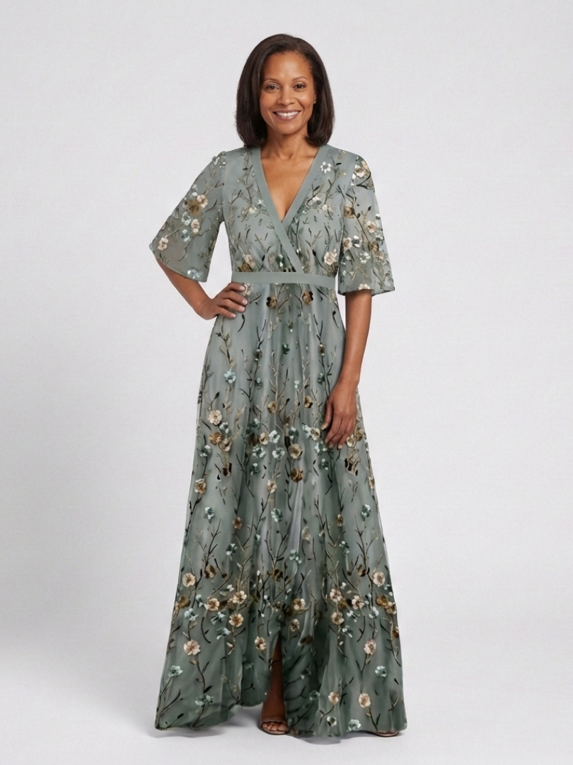 Margaret | Floral V Neck Short Sleeve Maxi Dress