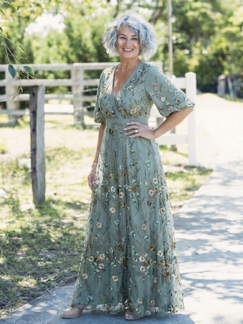 Margaret | Floral V Neck Short Sleeve Maxi Dress