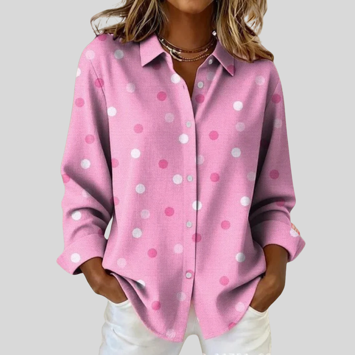 Women's Casual Retro Pink Polka Dot Shirt