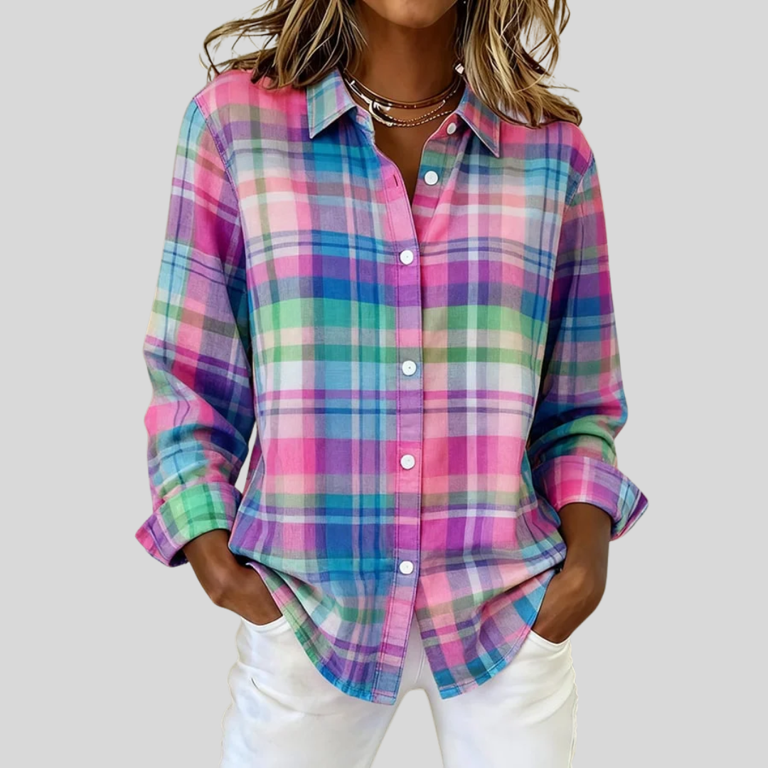 Women's Casual Retro Pink Plaid Shirt