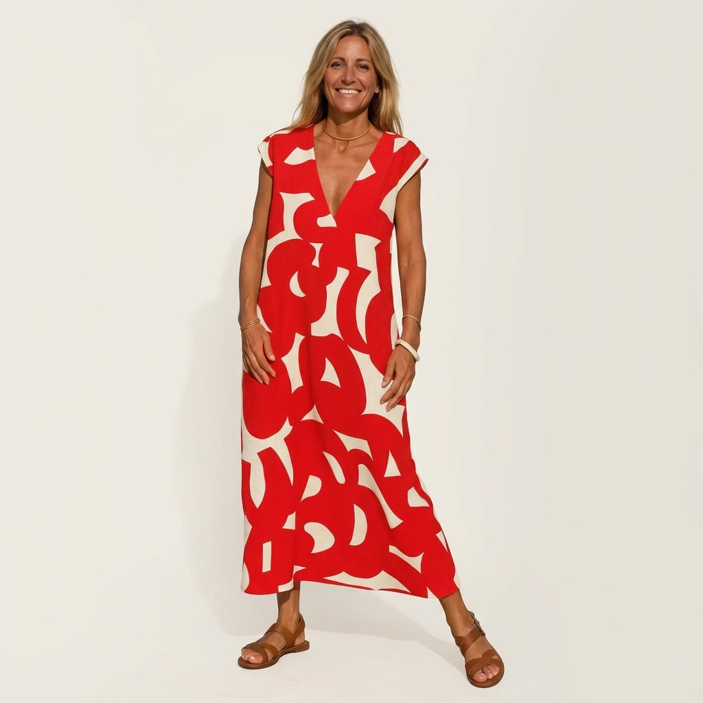 Janica | Abstract Print Maxi Dress
