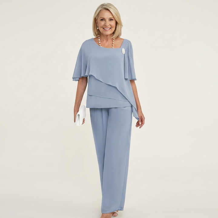 Carol | Layered Chiffon Top & Wide-Leg Pants Set