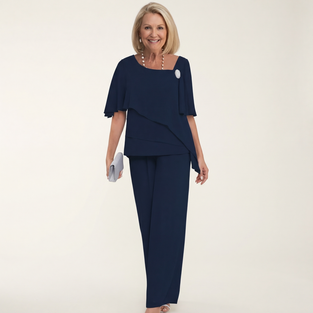 Carol | Layered Chiffon Top & Wide-Leg Pants Set