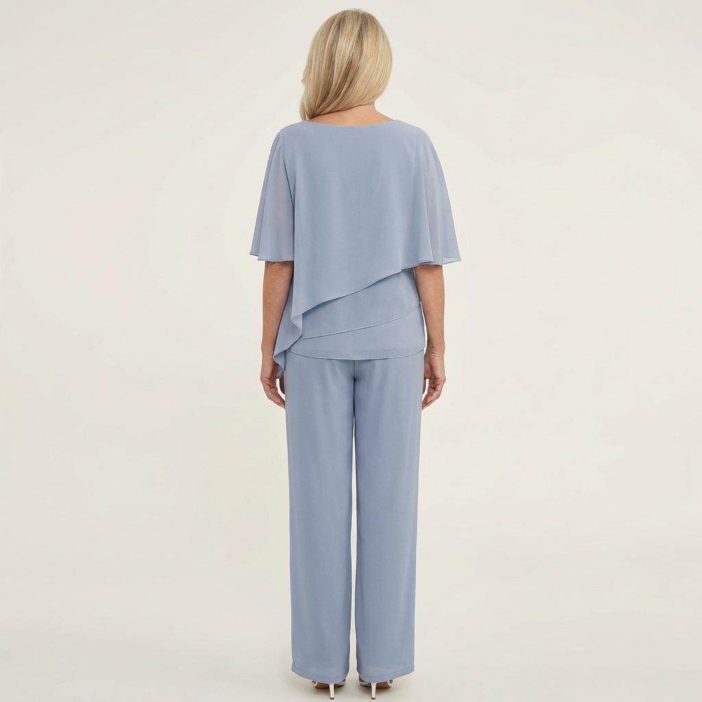Carol | Layered Chiffon Top & Wide-Leg Pants Set