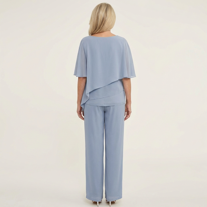 Carol | Layered Chiffon Top & Wide-Leg Pants Set