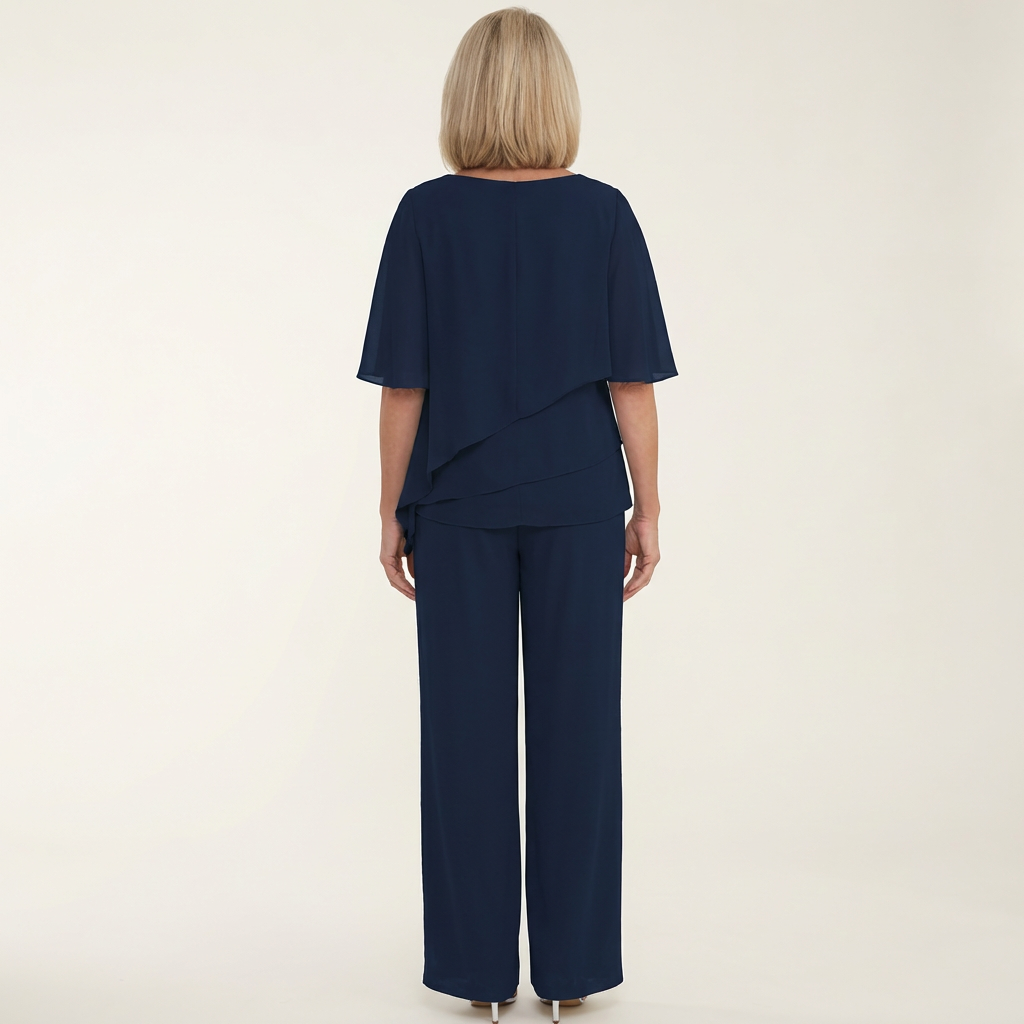 Carol | Layered Chiffon Top & Wide-Leg Pants Set