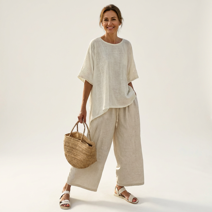 Blossom | Ivory Top & Natural Wide-Leg Set