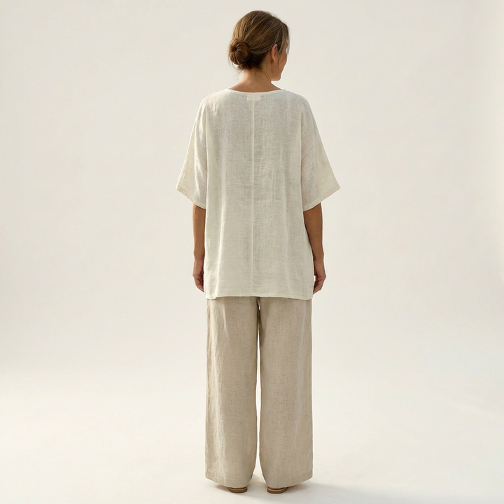Blossom | Ivory Top & Natural Wide-Leg Set