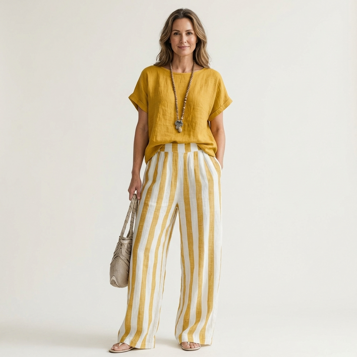Heather | Top & Stripe Wide-Leg Set