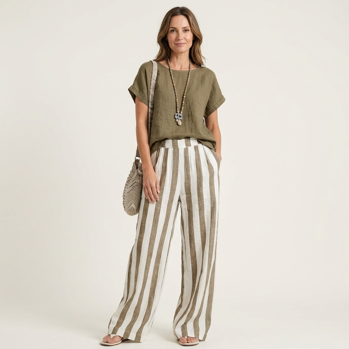 Heather | Top & Stripe Wide-Leg Set
