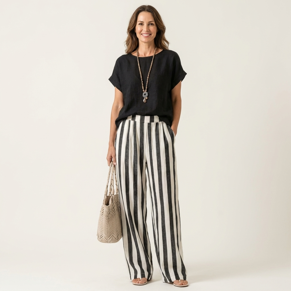Heather | Top & Stripe Wide-Leg Set