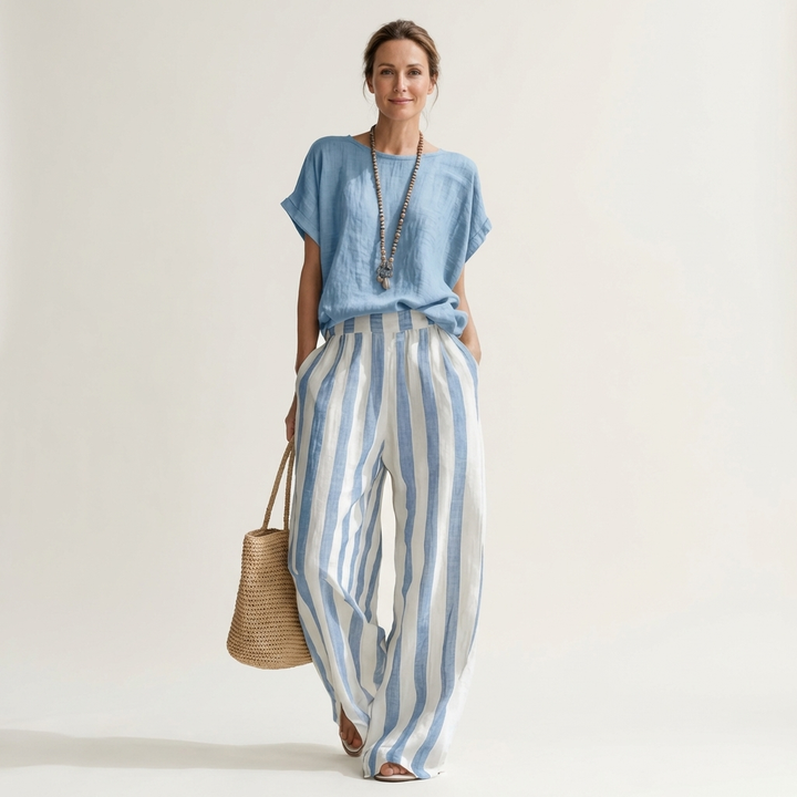 Heather | Top & Stripe Wide-Leg Set