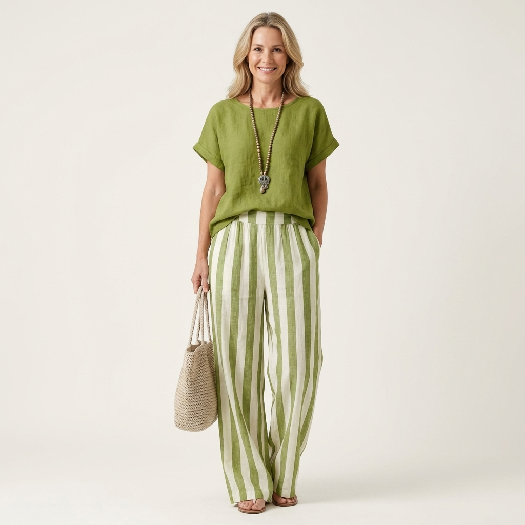 Heather | Top & Stripe Wide-Leg Set