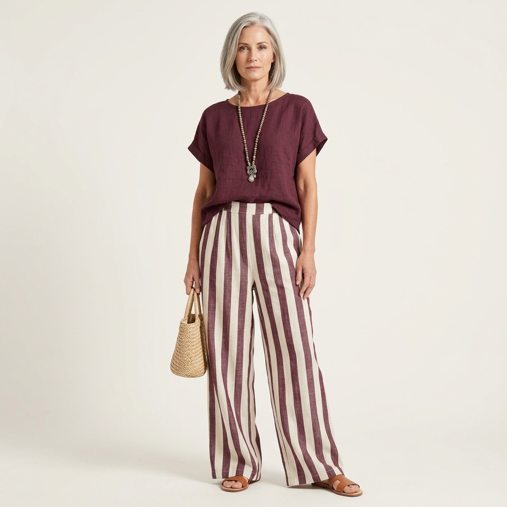 Heather | Top & Stripe Wide-Leg Set