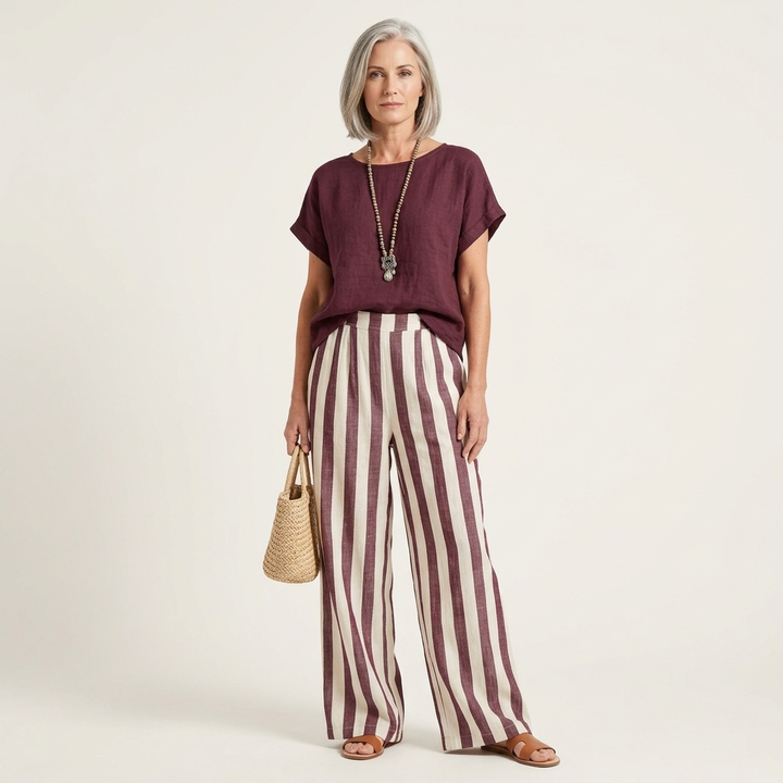 Heather | Top & Stripe Wide-Leg Set
