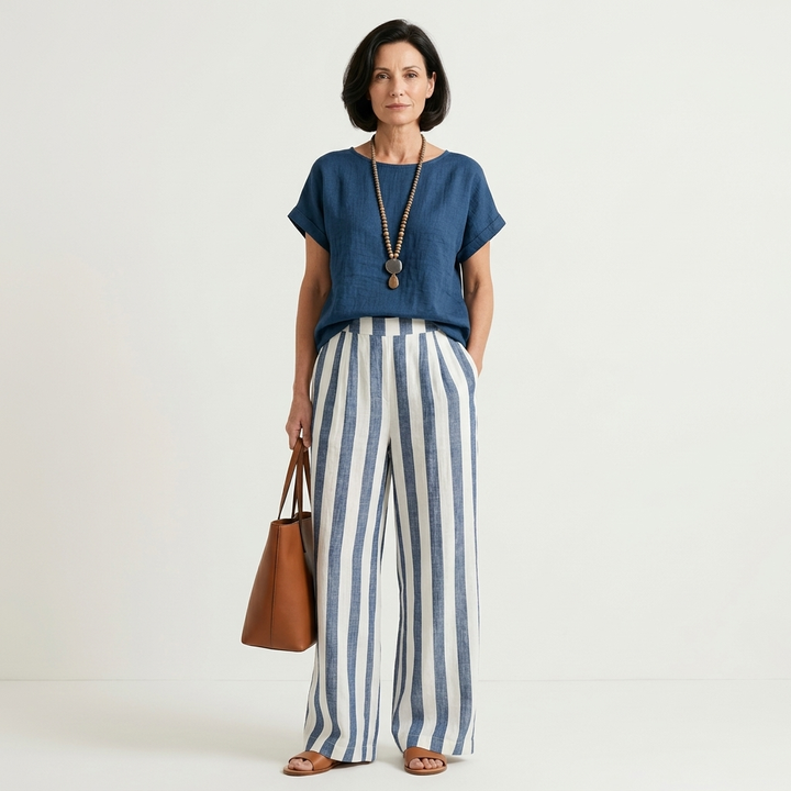 Heather | Top & Stripe Wide-Leg Set