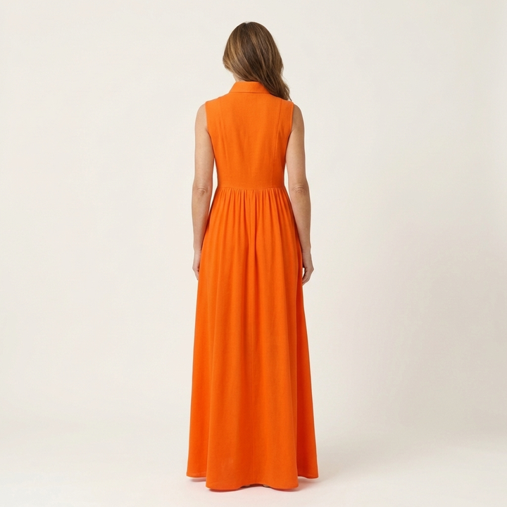 Clara | Sleeveless Stand-Collar Pleated Maxi with Pockets
