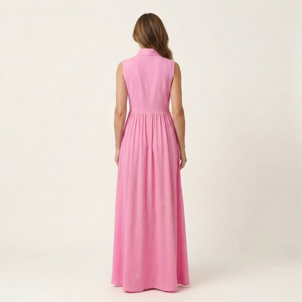 Clara | Sleeveless Stand-Collar Pleated Maxi with Pockets