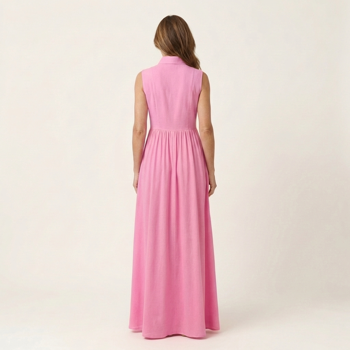 Clara | Sleeveless Stand-Collar Pleated Maxi with Pockets