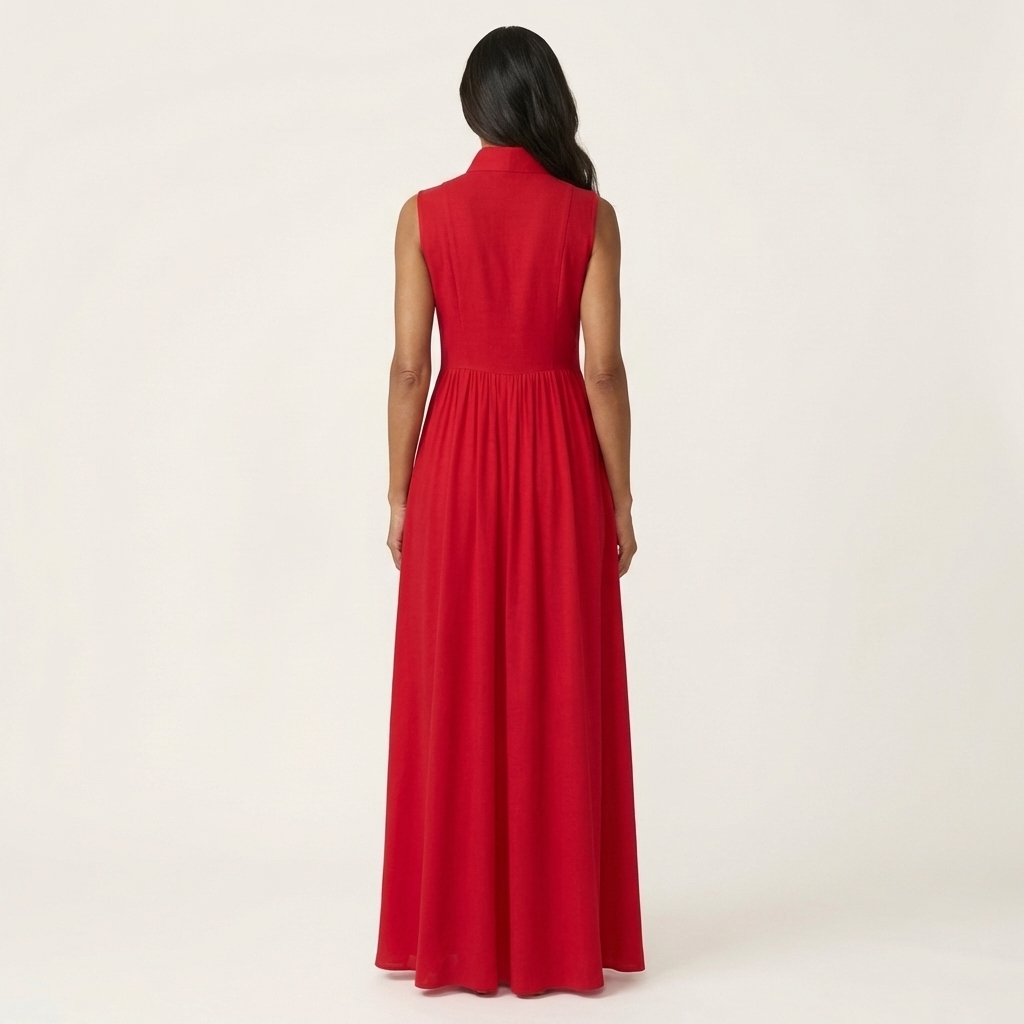 Clara | Sleeveless Stand-Collar Pleated Maxi with Pockets