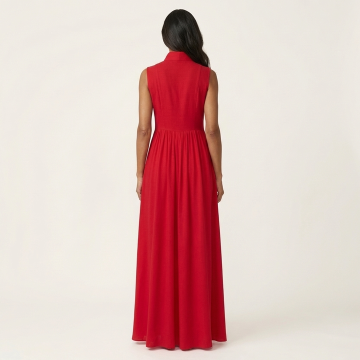 Clara | Sleeveless Stand-Collar Pleated Maxi with Pockets