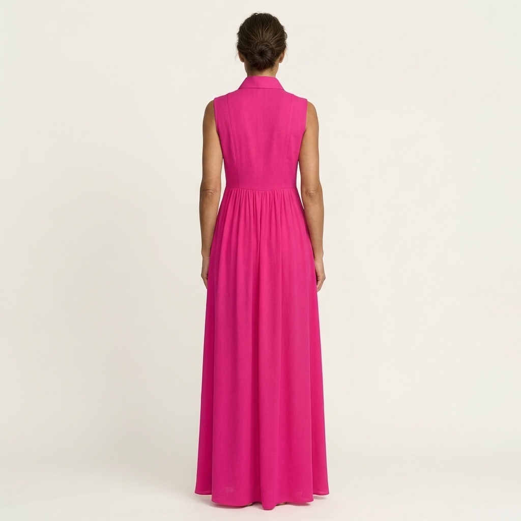 Clara | Sleeveless Stand-Collar Pleated Maxi with Pockets