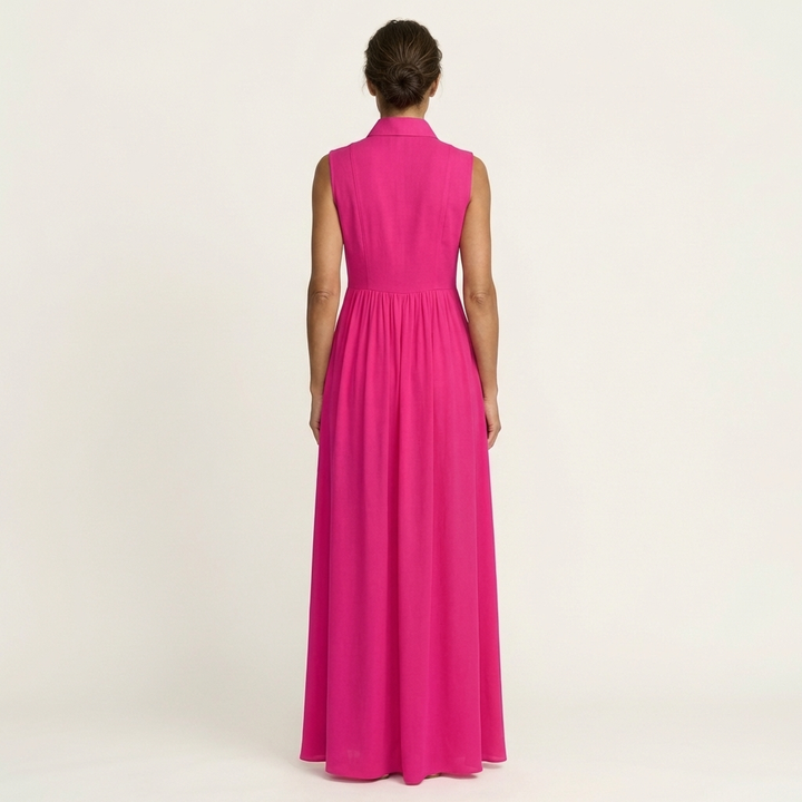 Clara | Sleeveless Stand-Collar Pleated Maxi with Pockets